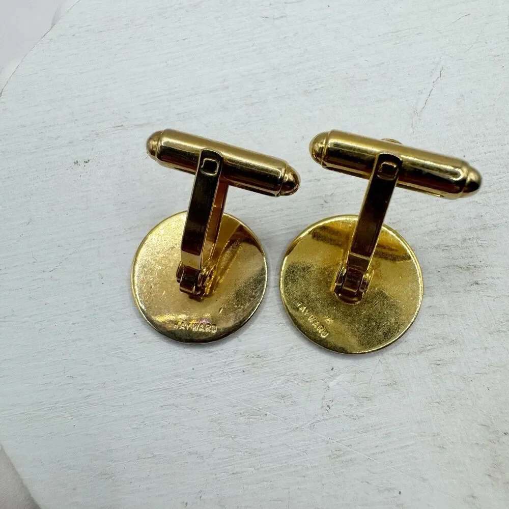 Hayward Vtg MCM Cufflinks Round Gold Tone Starburst Textured Menswear Wedding
